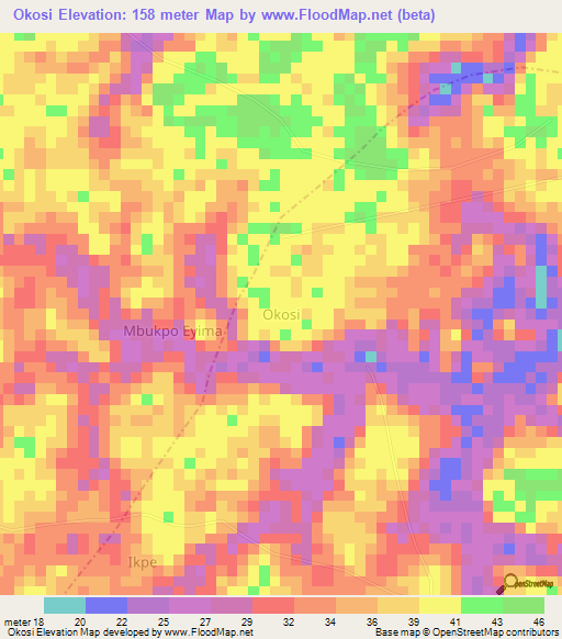 Okosi,Nigeria Elevation Map