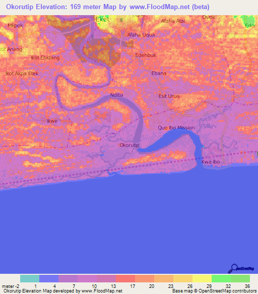 Okorutip,Nigeria Elevation Map