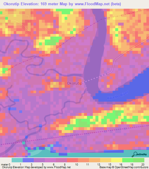 Okorutip,Nigeria Elevation Map