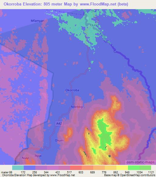 Okorroba,Nigeria Elevation Map