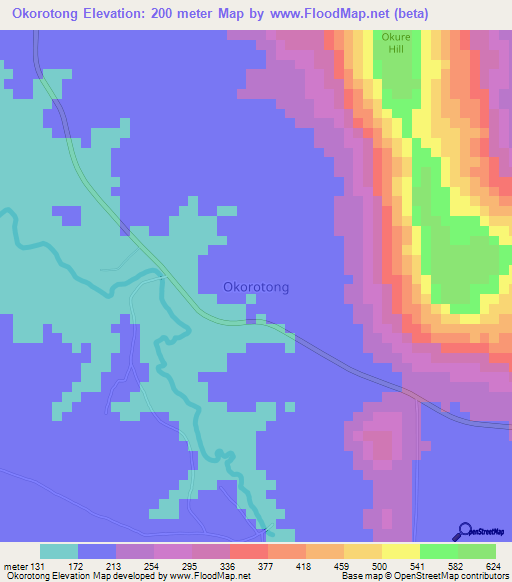 Okorotong,Nigeria Elevation Map