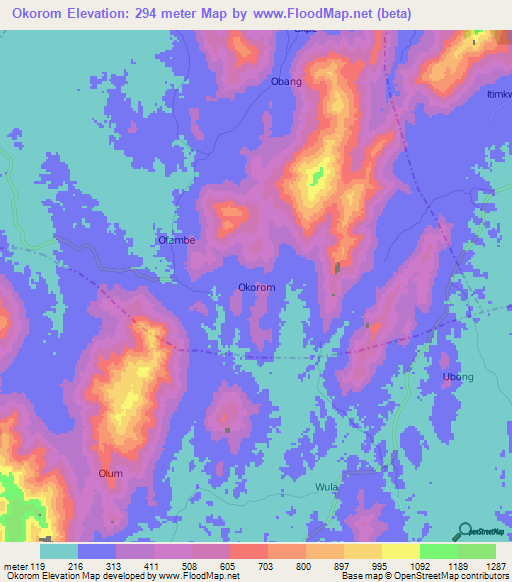 Okorom,Nigeria Elevation Map