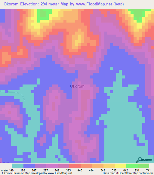 Okorom,Nigeria Elevation Map