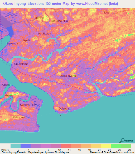 Okoro Inyong,Nigeria Elevation Map