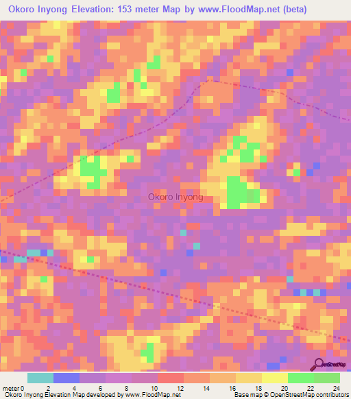 Okoro Inyong,Nigeria Elevation Map