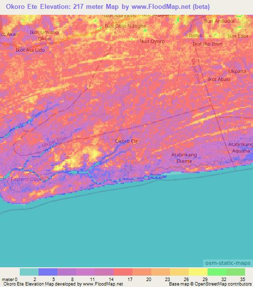 Okoro Ete,Nigeria Elevation Map