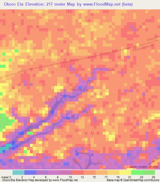 Okoro Ete,Nigeria Elevation Map