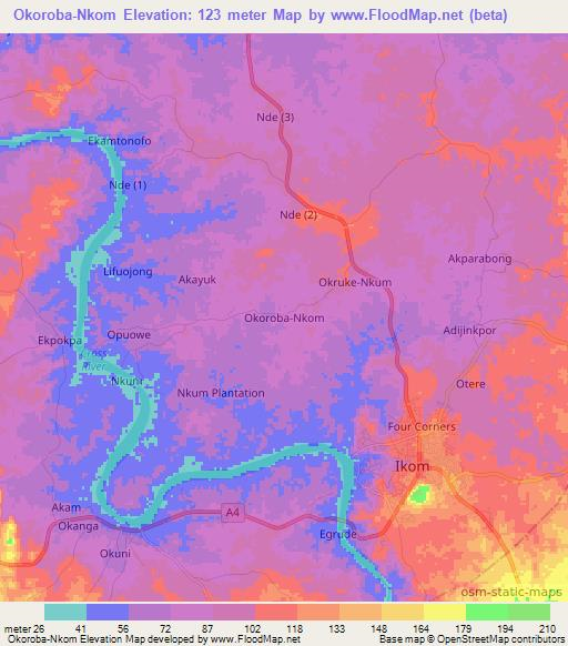 Okoroba-Nkom,Nigeria Elevation Map