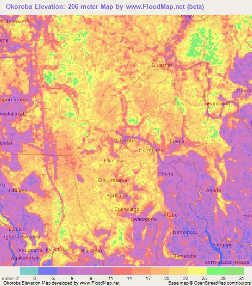 Okoroba,Nigeria Elevation Map