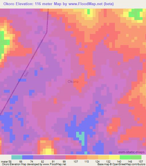 Okoro,Nigeria Elevation Map