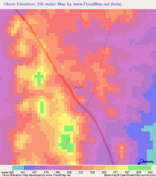 Okoro,Nigeria Elevation Map