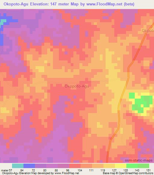 Okopoto-Agu,Nigeria Elevation Map