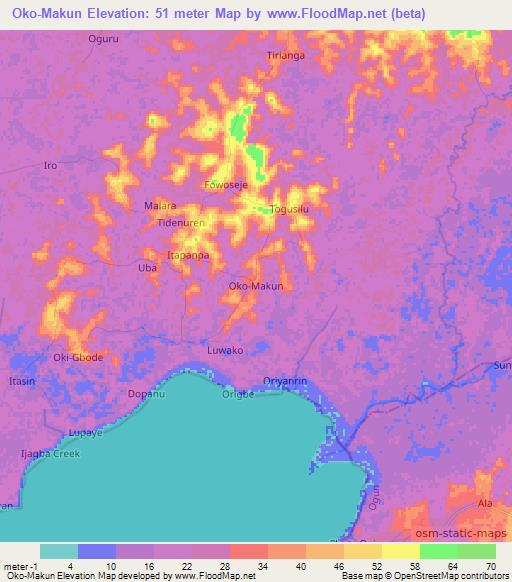 Oko-Makun,Nigeria Elevation Map