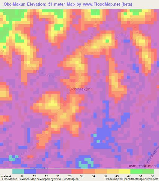 Oko-Makun,Nigeria Elevation Map