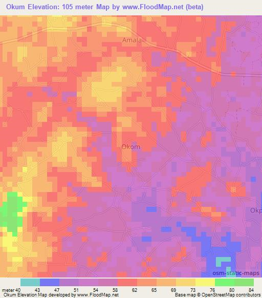 Okum,Nigeria Elevation Map