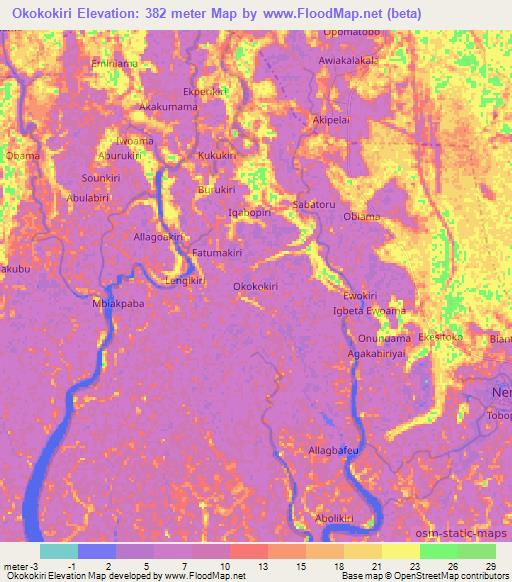 Okokokiri,Nigeria Elevation Map