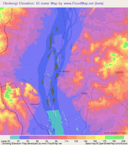 Okokengi,Nigeria Elevation Map