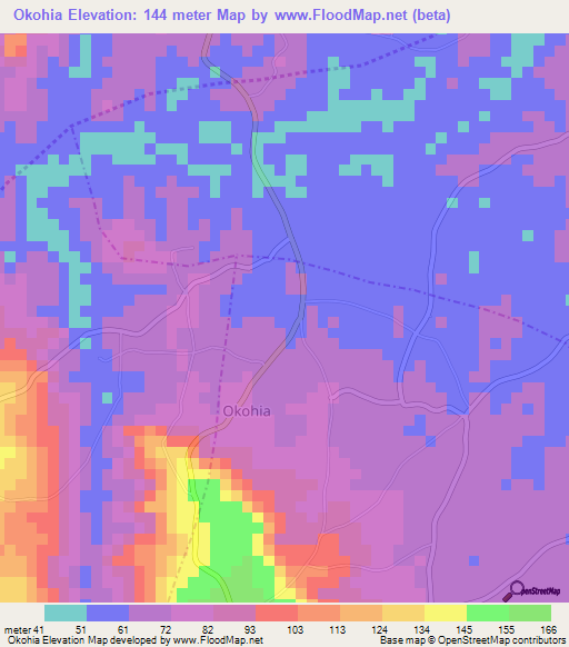 Okohia,Nigeria Elevation Map