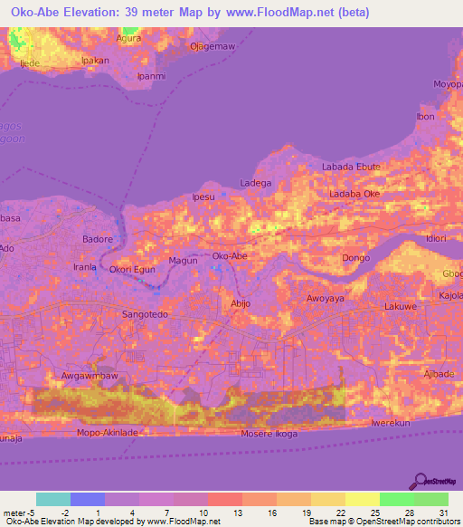 Oko-Abe,Nigeria Elevation Map