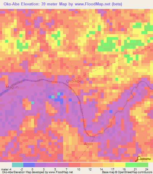 Oko-Abe,Nigeria Elevation Map