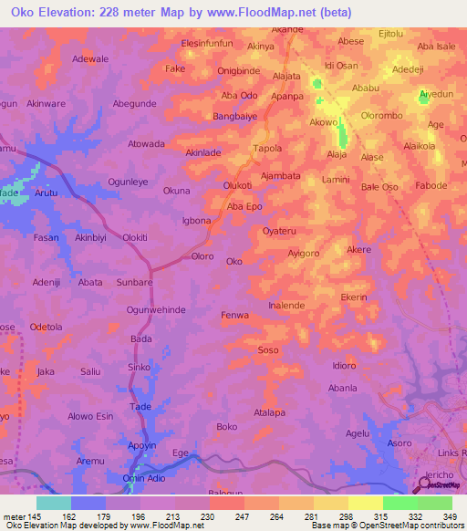 Oko,Nigeria Elevation Map