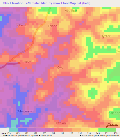 Oko,Nigeria Elevation Map