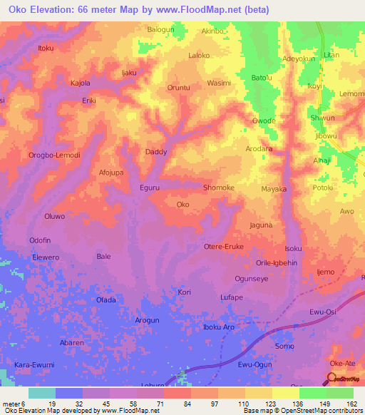 Oko,Nigeria Elevation Map