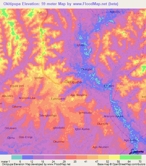 Okitipupa,Nigeria Elevation Map