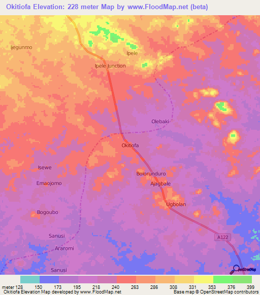 Okitiofa,Nigeria Elevation Map