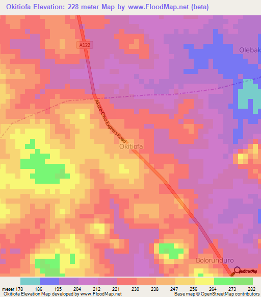 Okitiofa,Nigeria Elevation Map