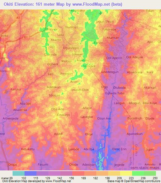 Okiti,Nigeria Elevation Map