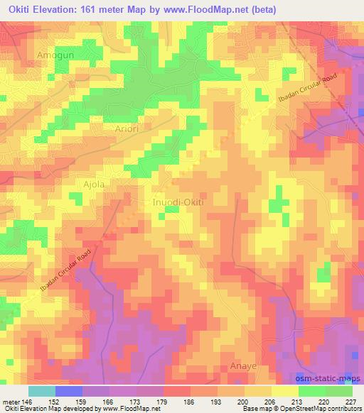 Okiti,Nigeria Elevation Map