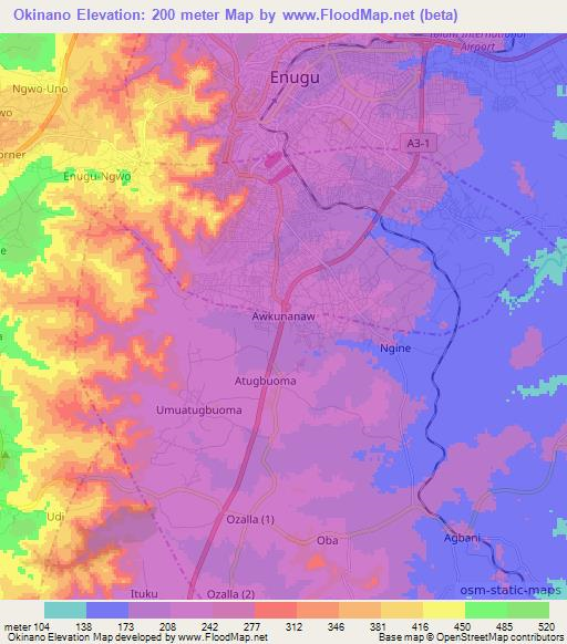 Okinano,Nigeria Elevation Map