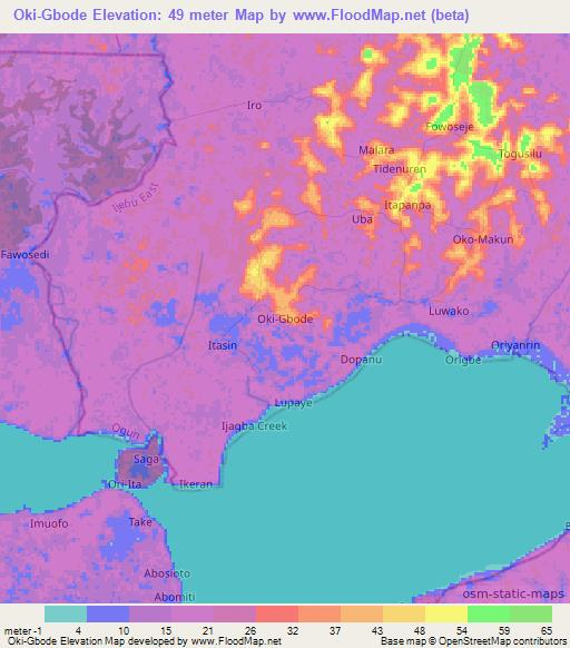 Oki-Gbode,Nigeria Elevation Map