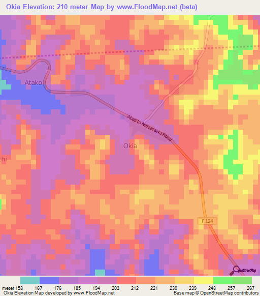 Okia,Nigeria Elevation Map