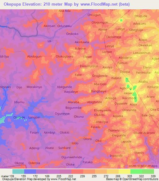 Okepupa,Nigeria Elevation Map