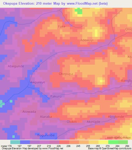 Okepupa,Nigeria Elevation Map