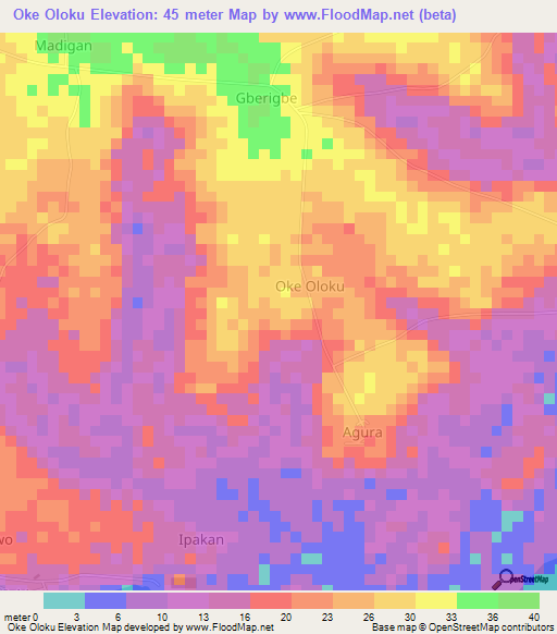 Oke Oloku,Nigeria Elevation Map