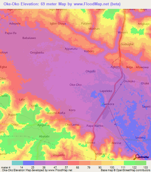 Oke-Oko,Nigeria Elevation Map