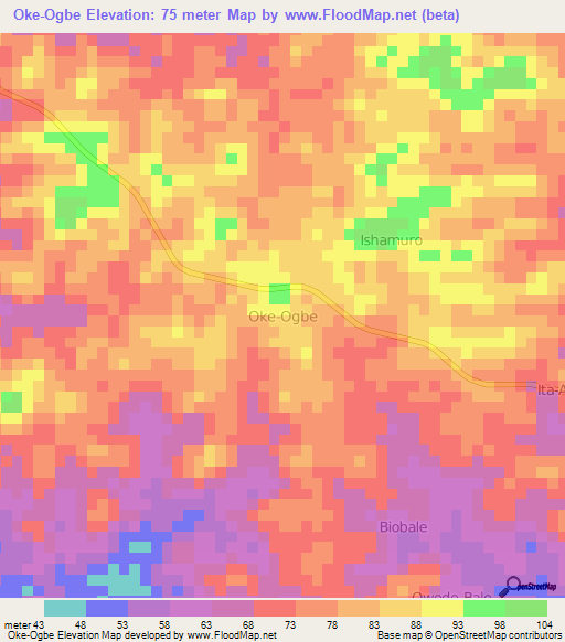 Oke-Ogbe,Nigeria Elevation Map