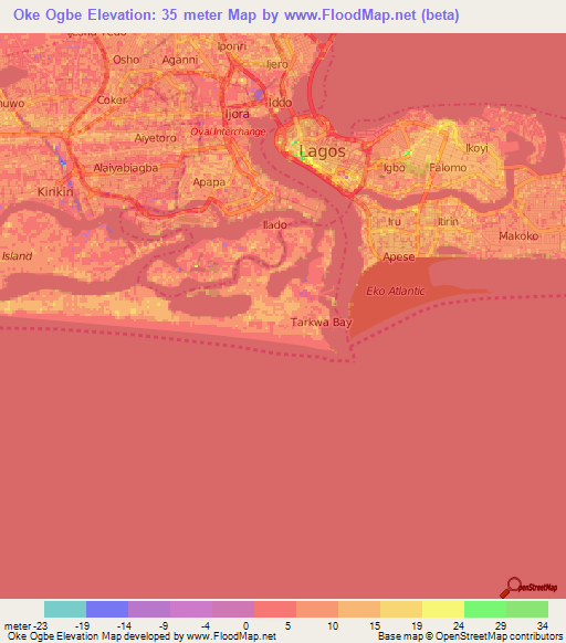 Oke Ogbe,Nigeria Elevation Map