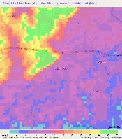 Oke-Odo,Nigeria Elevation Map