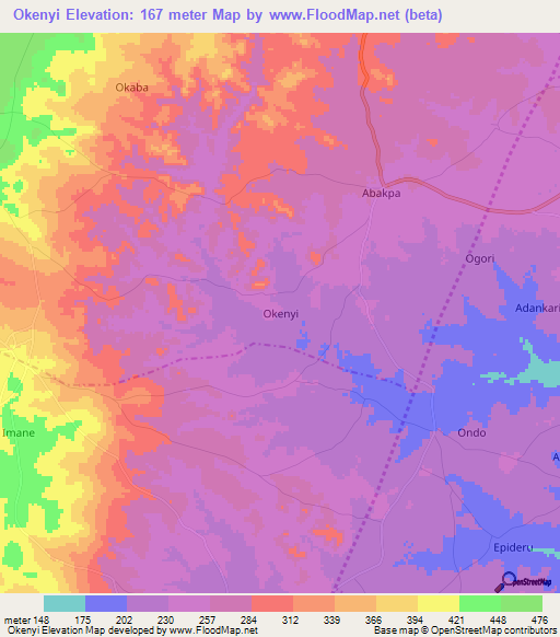 Okenyi,Nigeria Elevation Map