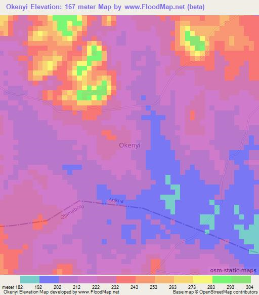 Okenyi,Nigeria Elevation Map