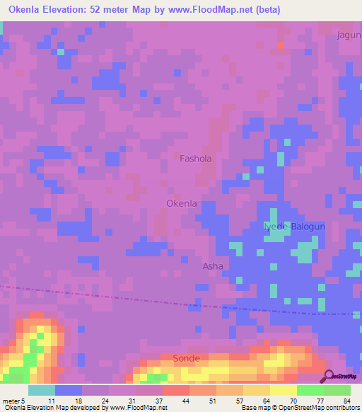 Okenla,Nigeria Elevation Map