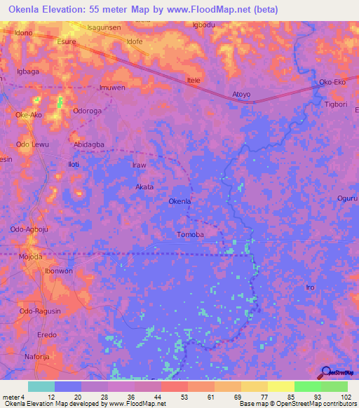 Okenla,Nigeria Elevation Map