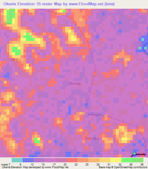 Okenla,Nigeria Elevation Map