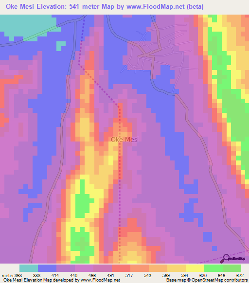 Oke Mesi,Nigeria Elevation Map