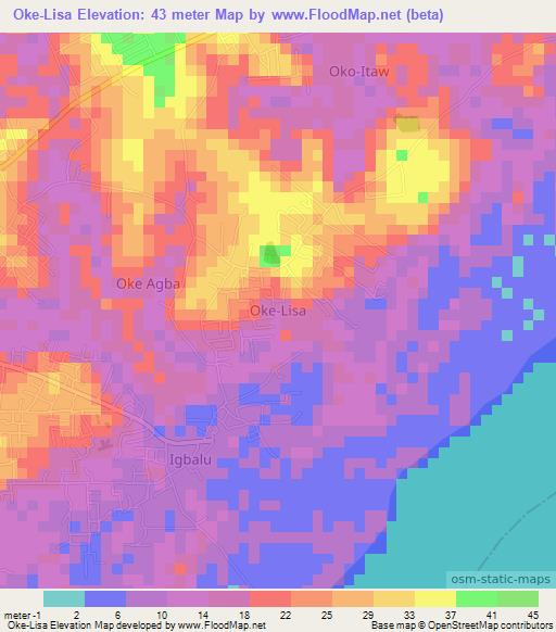 Oke-Lisa,Nigeria Elevation Map