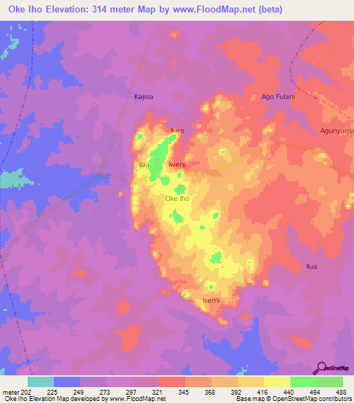 Oke Iho,Nigeria Elevation Map